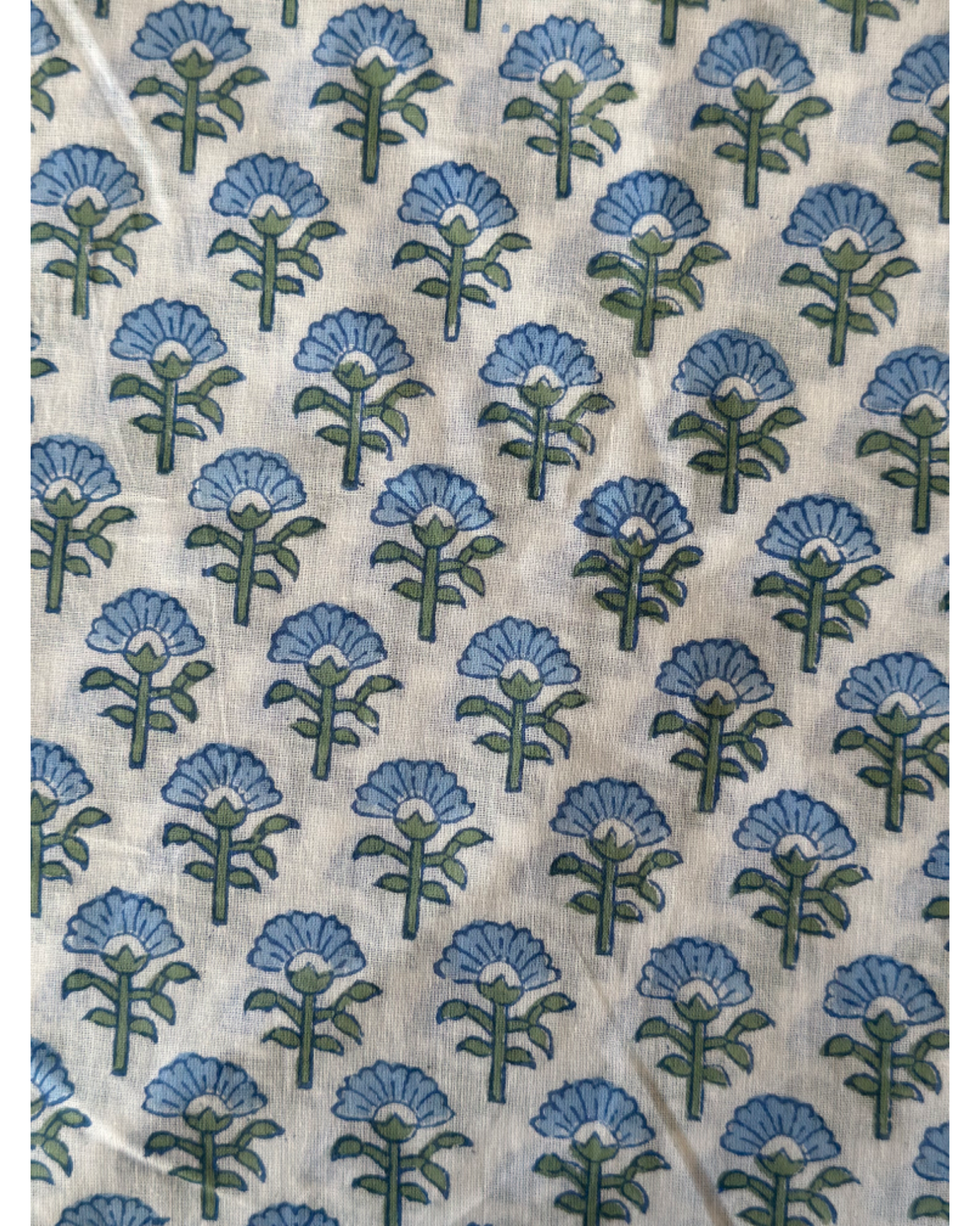 Blue Pink Blossom Floral Cotton Blockprint Sewing Craft Fabric