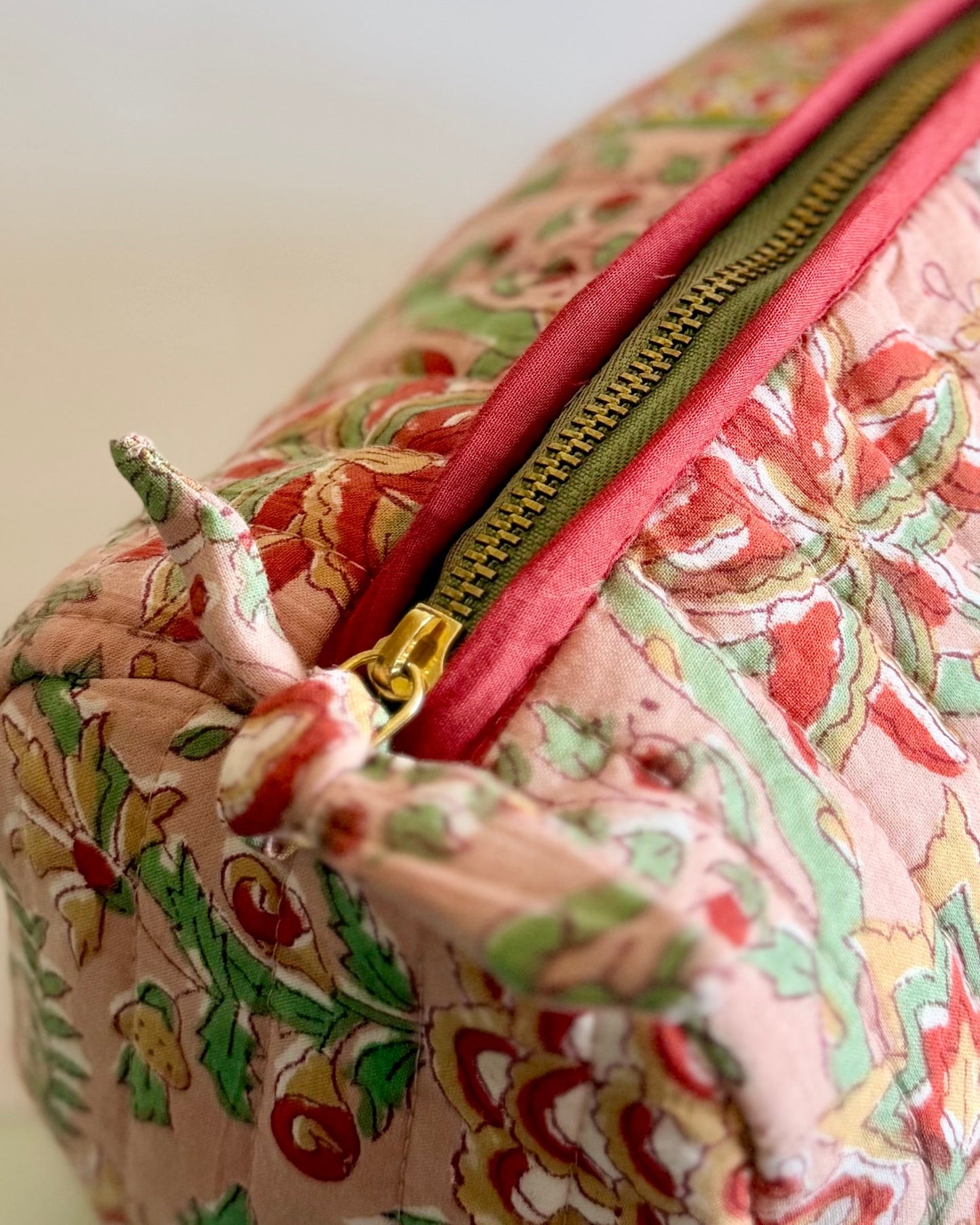 Quilted Cotton Wash Bag - Coral Floral