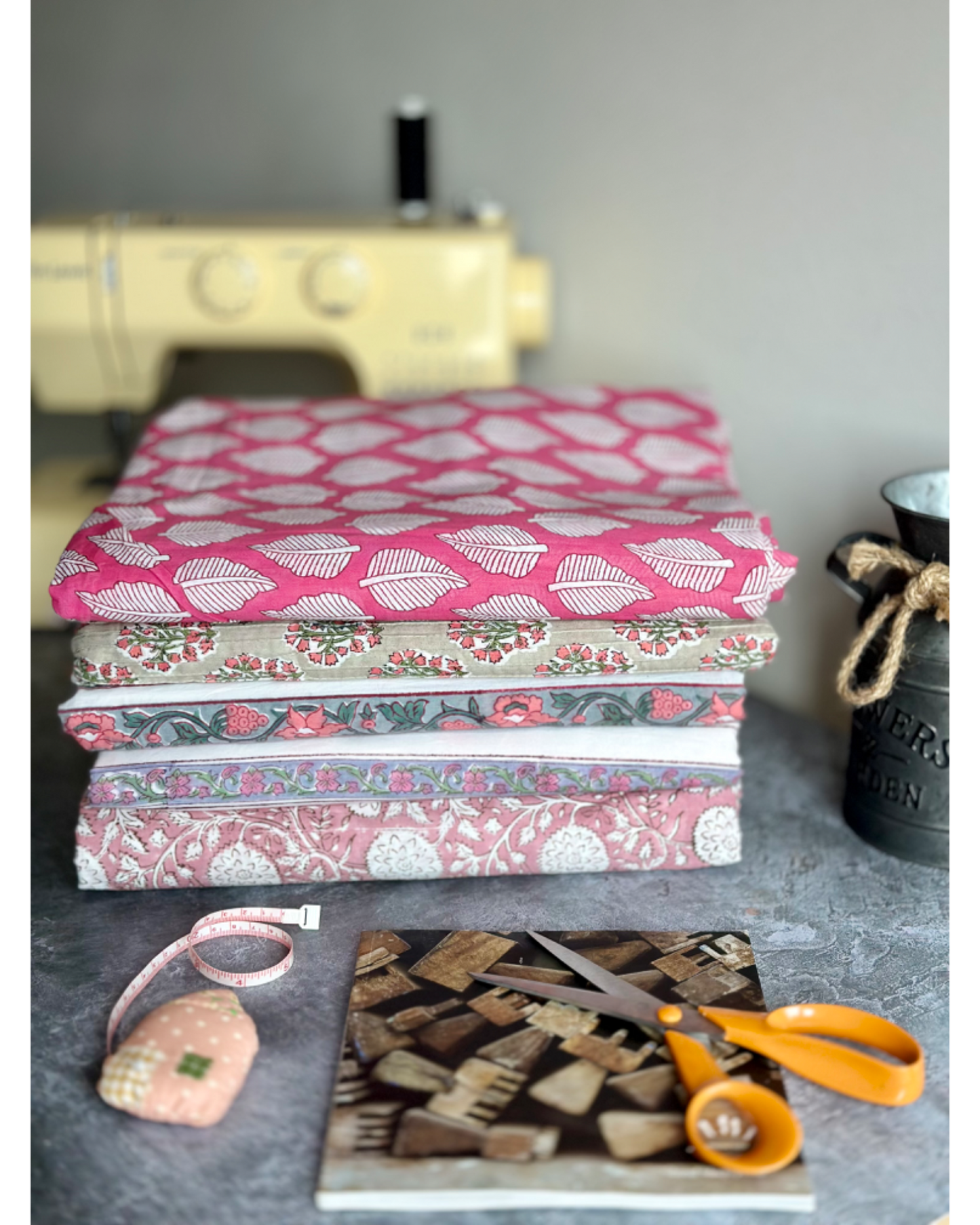 Fuchsia with Border Floral Cotton Block Print Fabric