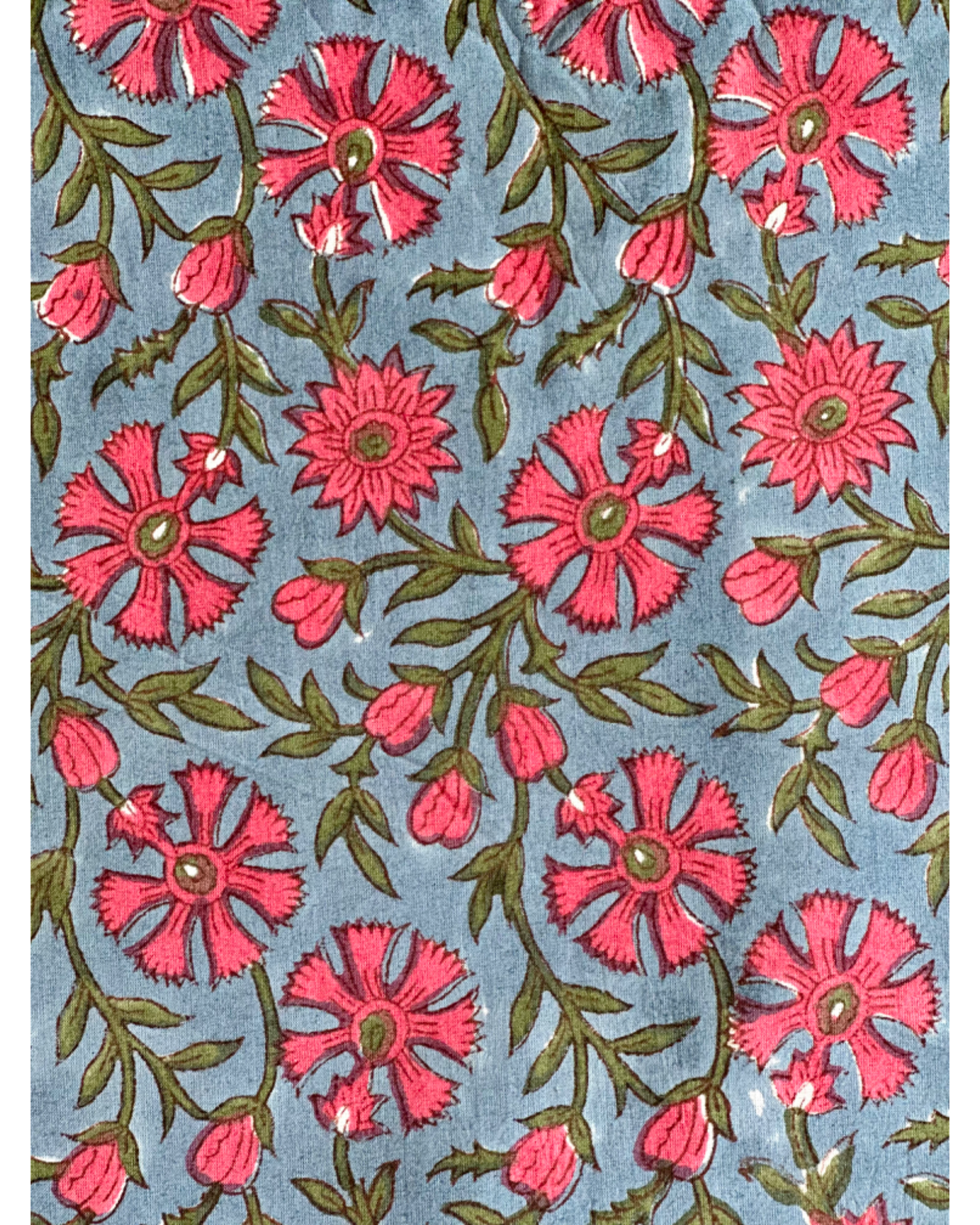 Fuchsia with Border Floral Cotton Block Print Fabric