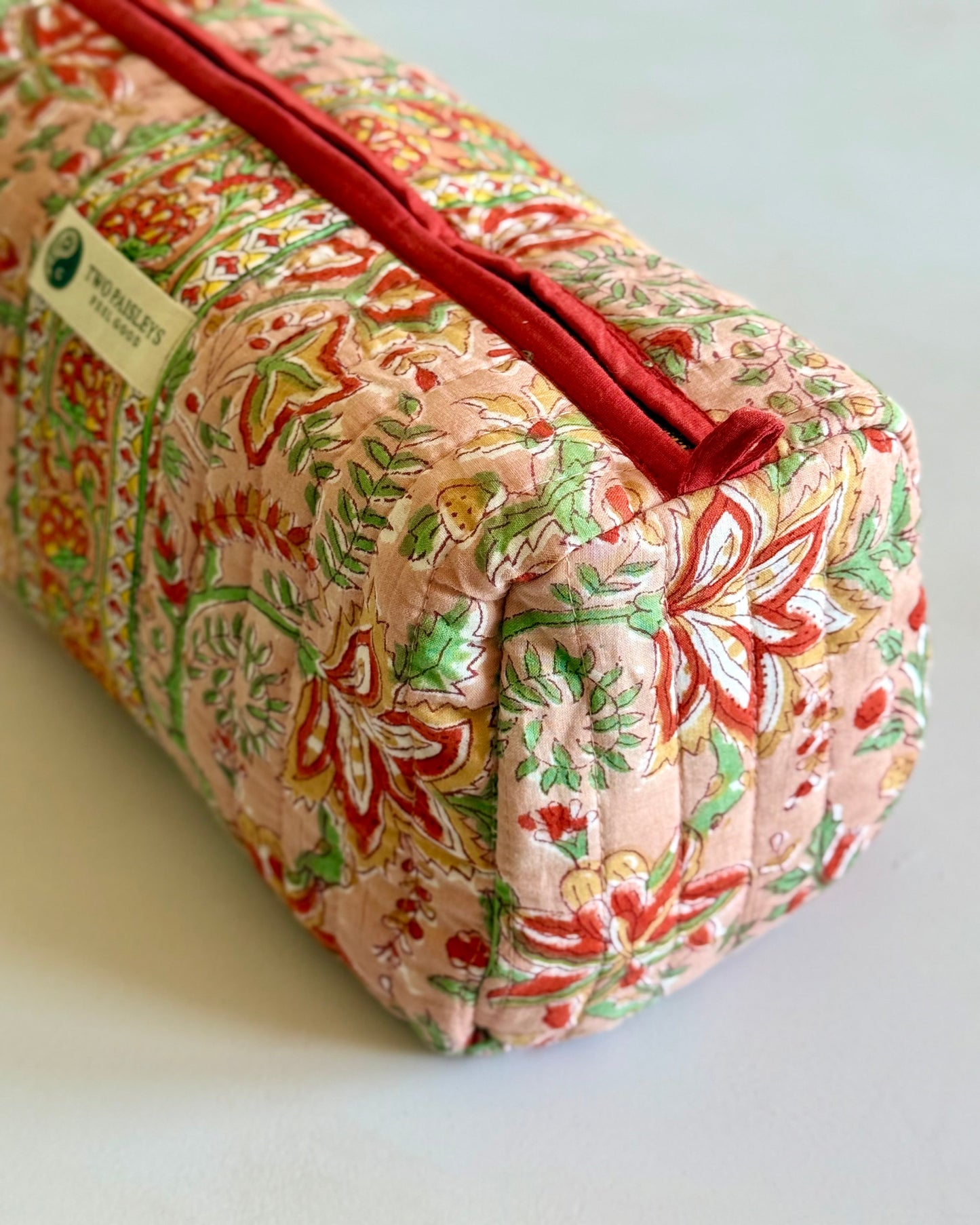 Quilted Cotton Wash Bag - Coral Floral
