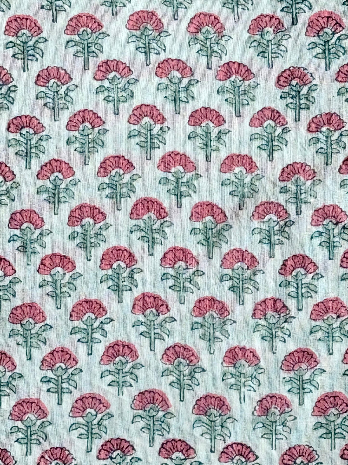 Blue Pink Blossom Floral Cotton Blockprint Sewing Craft Fabric