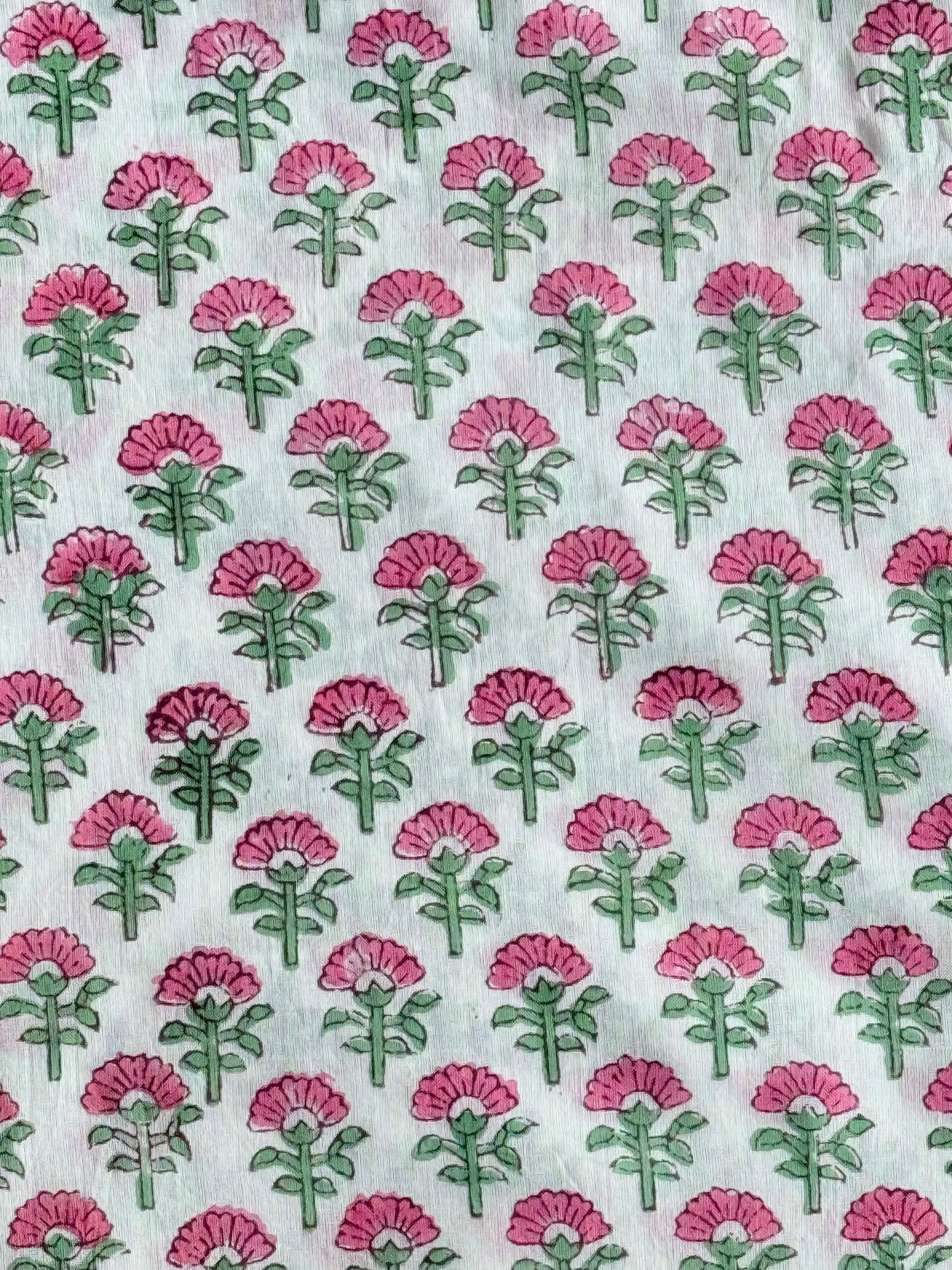 Blue Pink Blossom Floral Cotton Blockprint Sewing Craft Fabric