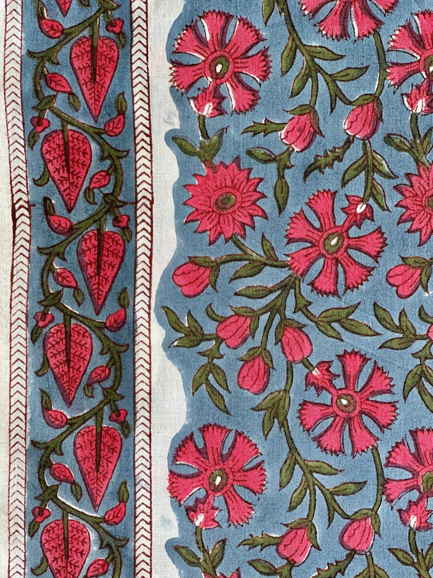 Fuchsia with Border Floral Cotton Block Print Fabric