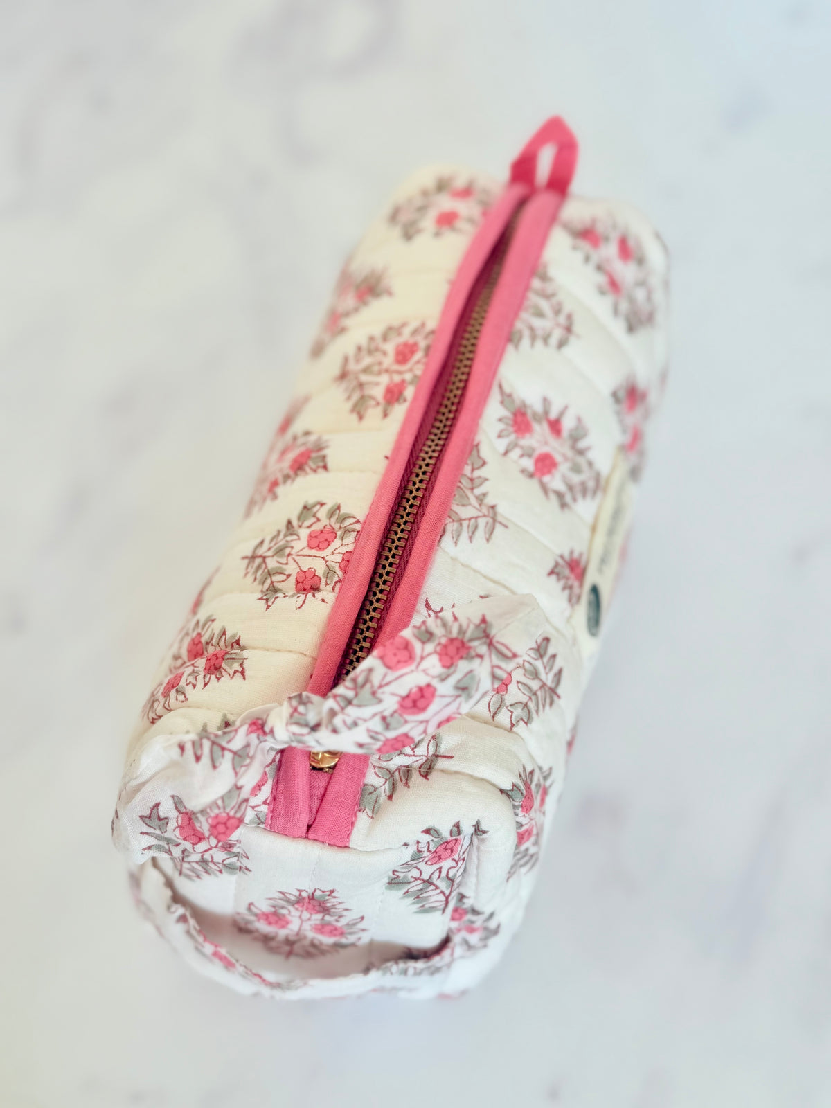 Topshot of the Vintage Floral Pink Makeup Bag
