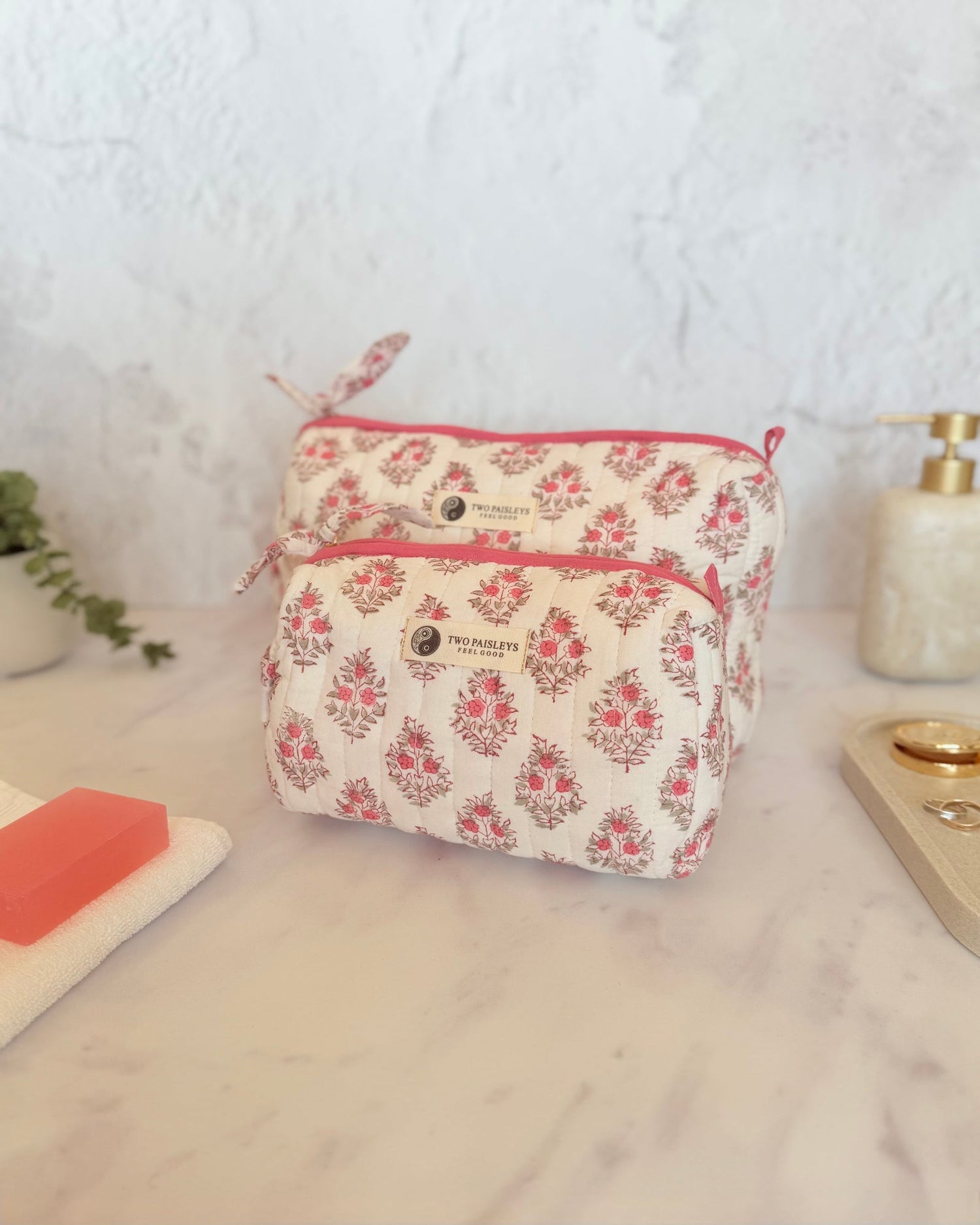 Quilted Cotton Wash & Makeup Bags