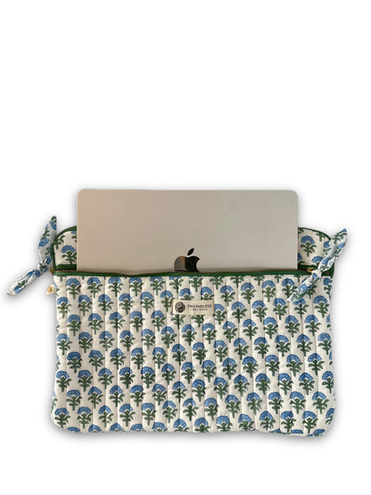Blue Blossom MacBook Quilted Laptop Sleeve