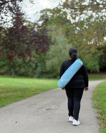 Blue Breeze Cotton Yoga Mat Cover with Full Zip, Pocket & Adjustable Strap – Hand Block Printed