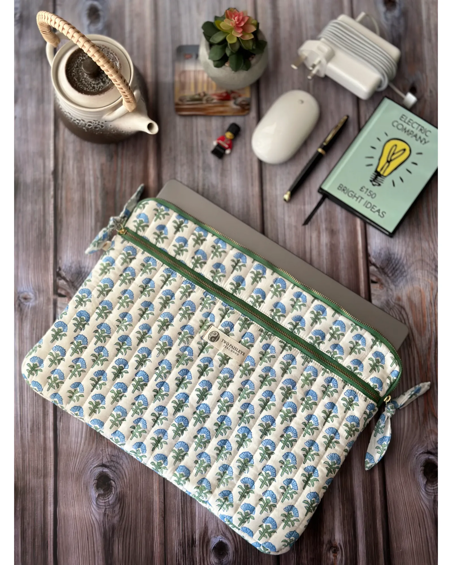 Blue Blossom MacBook Quilted Laptop Sleeve