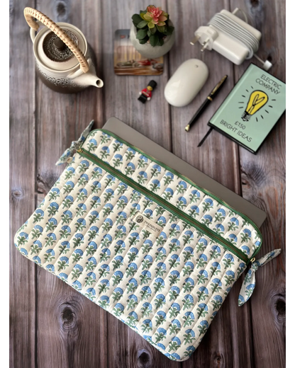Blue Blossom MacBook Quilted Laptop Sleeve