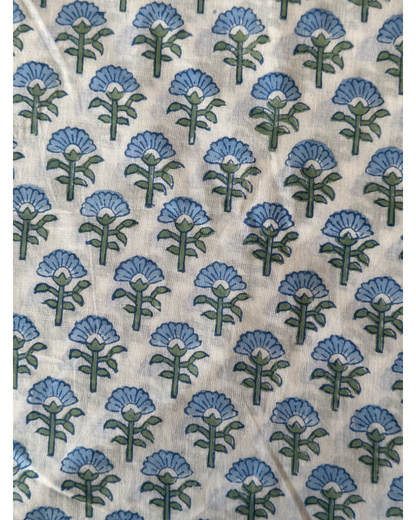 Blue Pink Blossom Floral Cotton Blockprint Sewing Craft Fabric