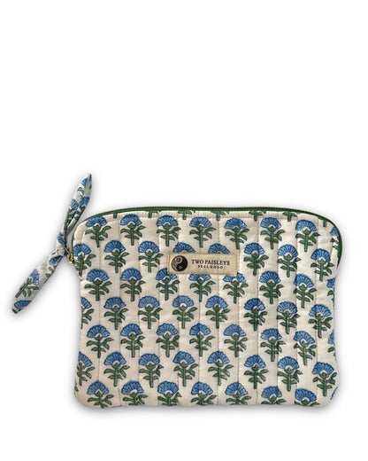 Blue Blossom Floral Kindle Sleeve – Quilted Cotton Pouch for Travel or Gifts