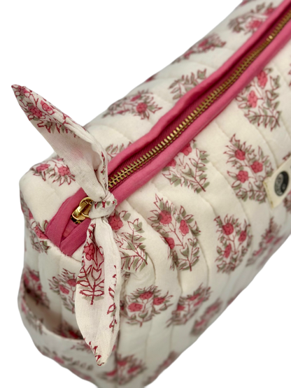 Vintage Floral Quilted Cosmetic Bag