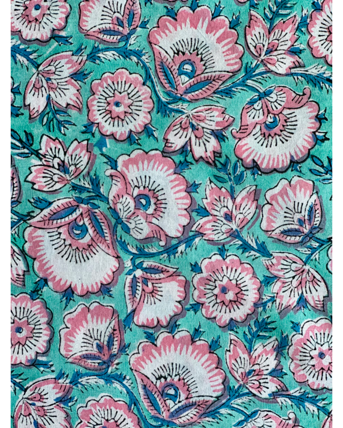 Aqua Bloom Cotton Blockprint Sewing Craft Fabric