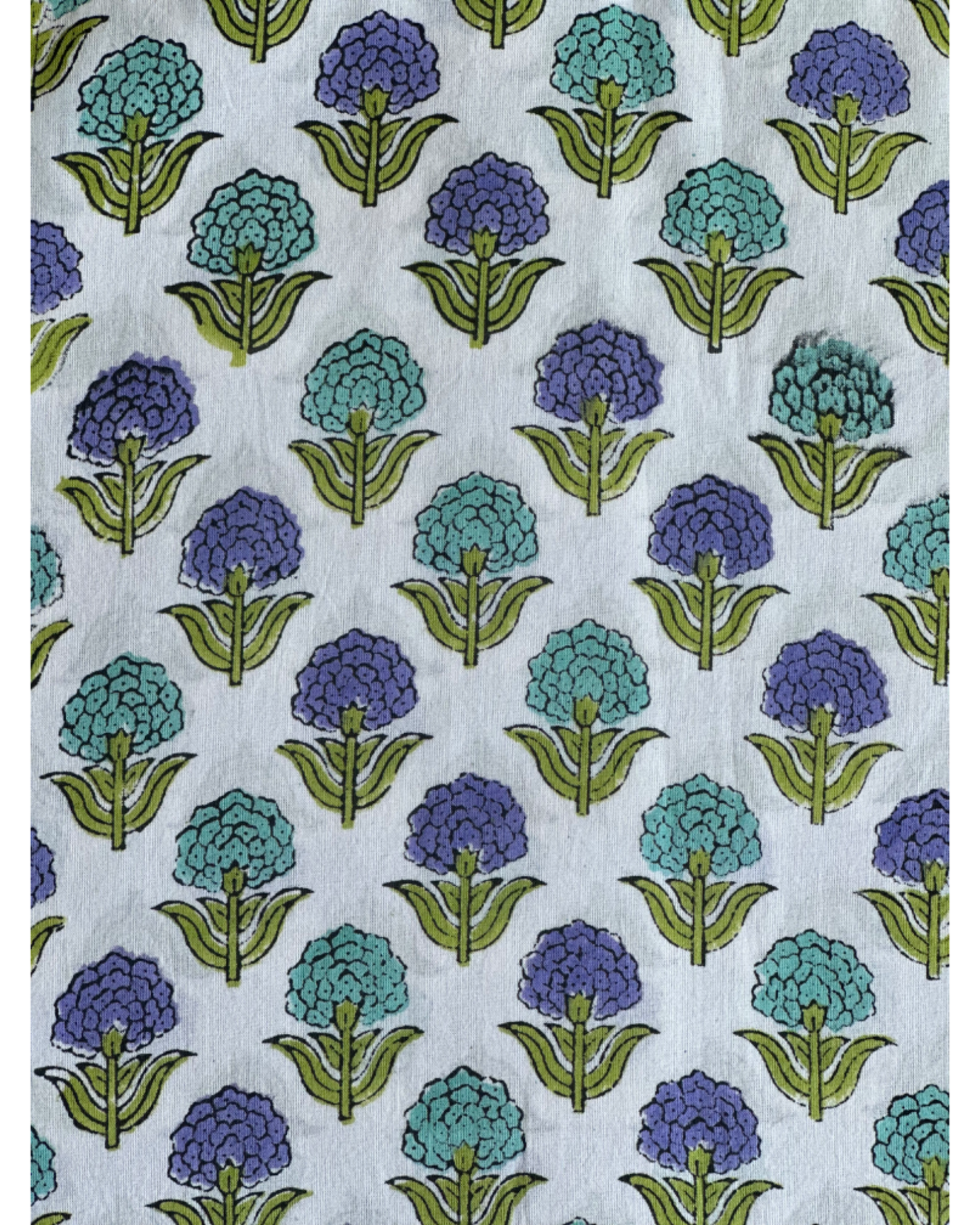 Serene Hydrangea Floral Cotton Blockprint Sewing Craft Fabric