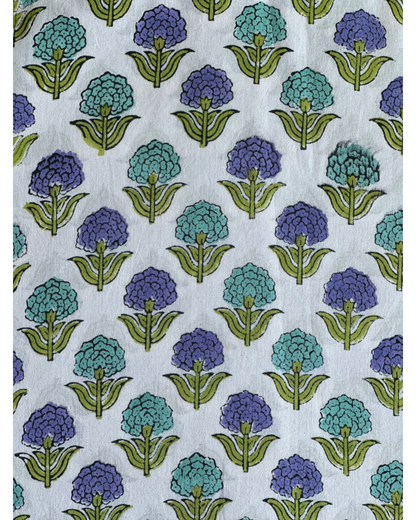 Serene Hydrangea Floral Cotton Blockprint Sewing Craft Fabric
