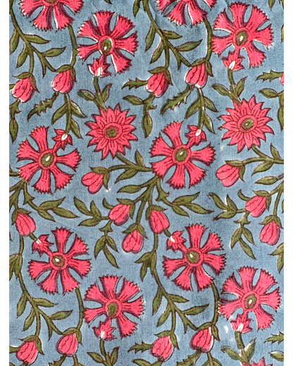 Fuchsia with Border Floral Cotton Block Print Fabric