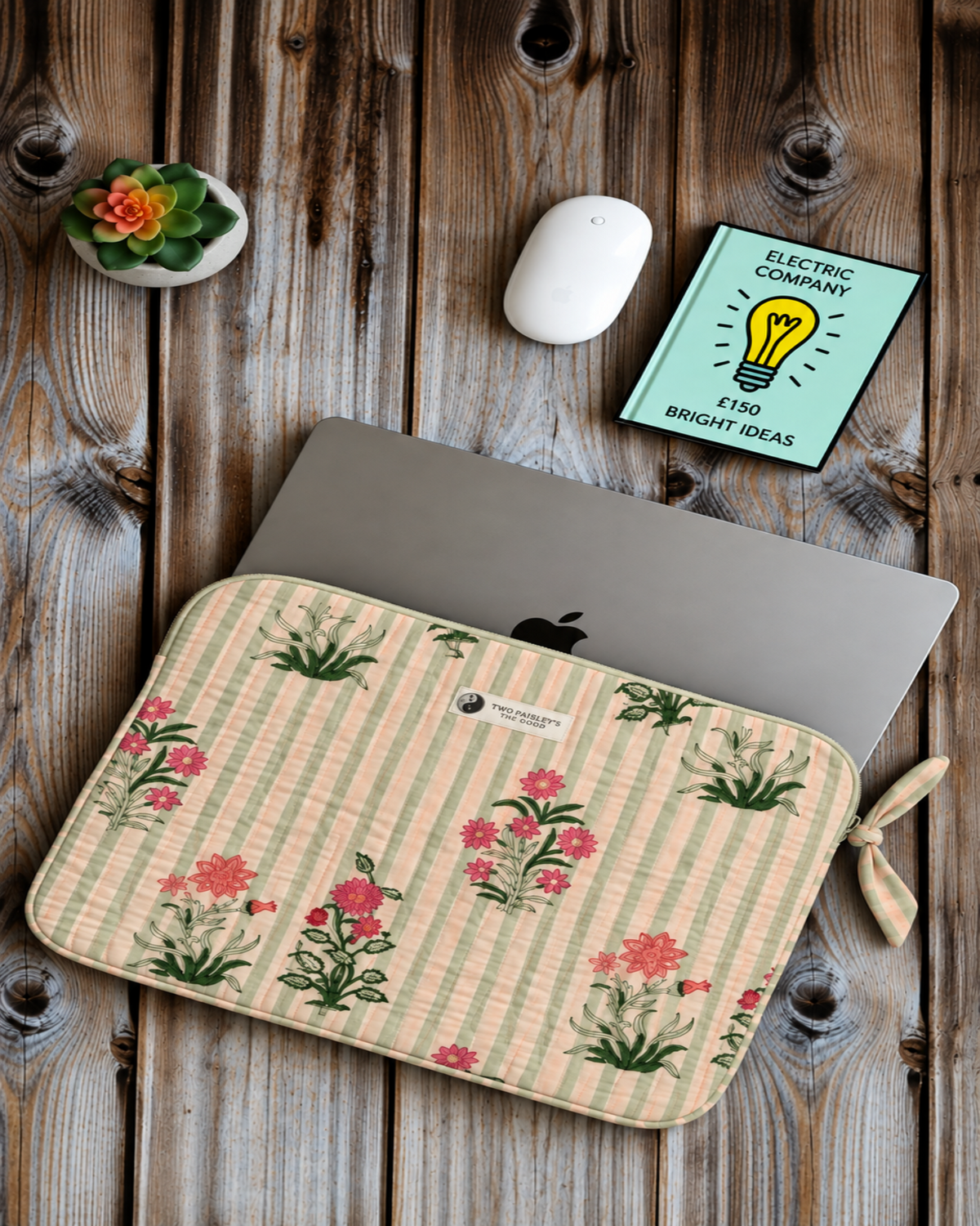 Quilted Laptop Sleeve | Green Striped Floral