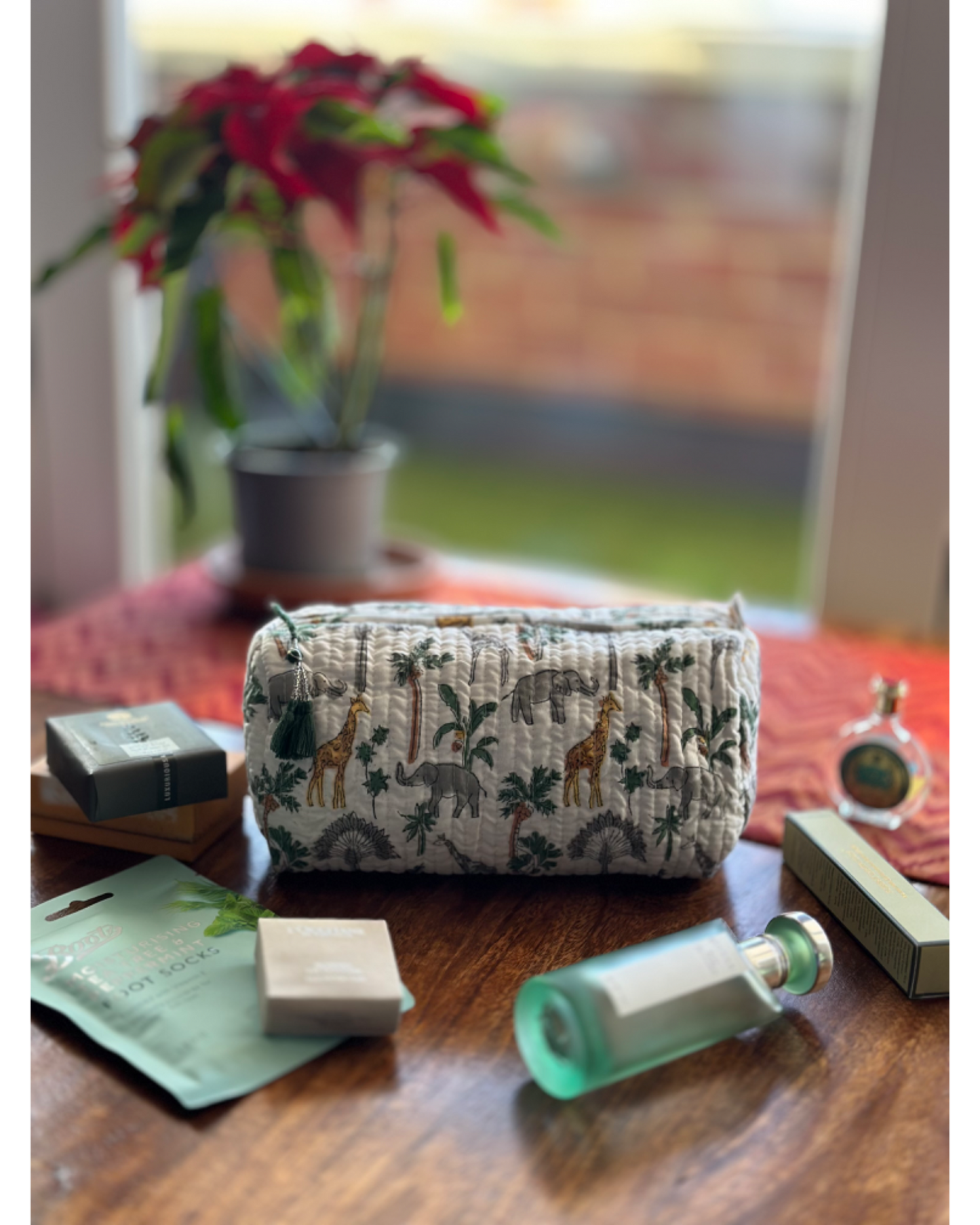 Safari  Hand BlockPrint Quilted  Cosmetic Bag