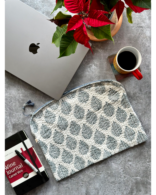 Botanical Leaf Print Quilted Laptop Sleeve