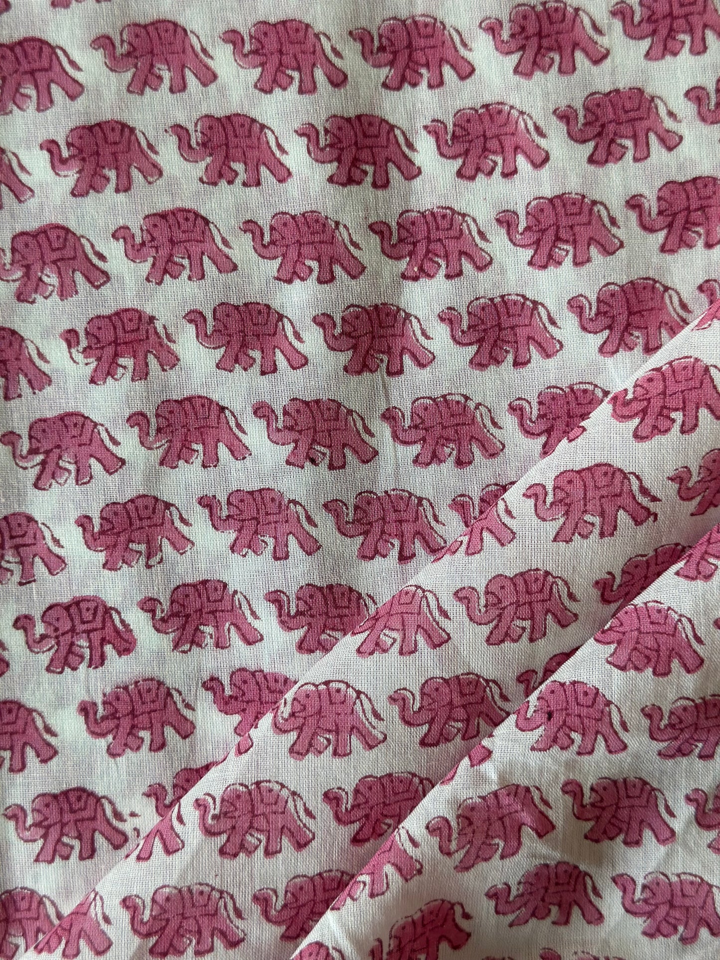 Pink Elephant Hand Block Printed Cotton Sewing Craft Fabric