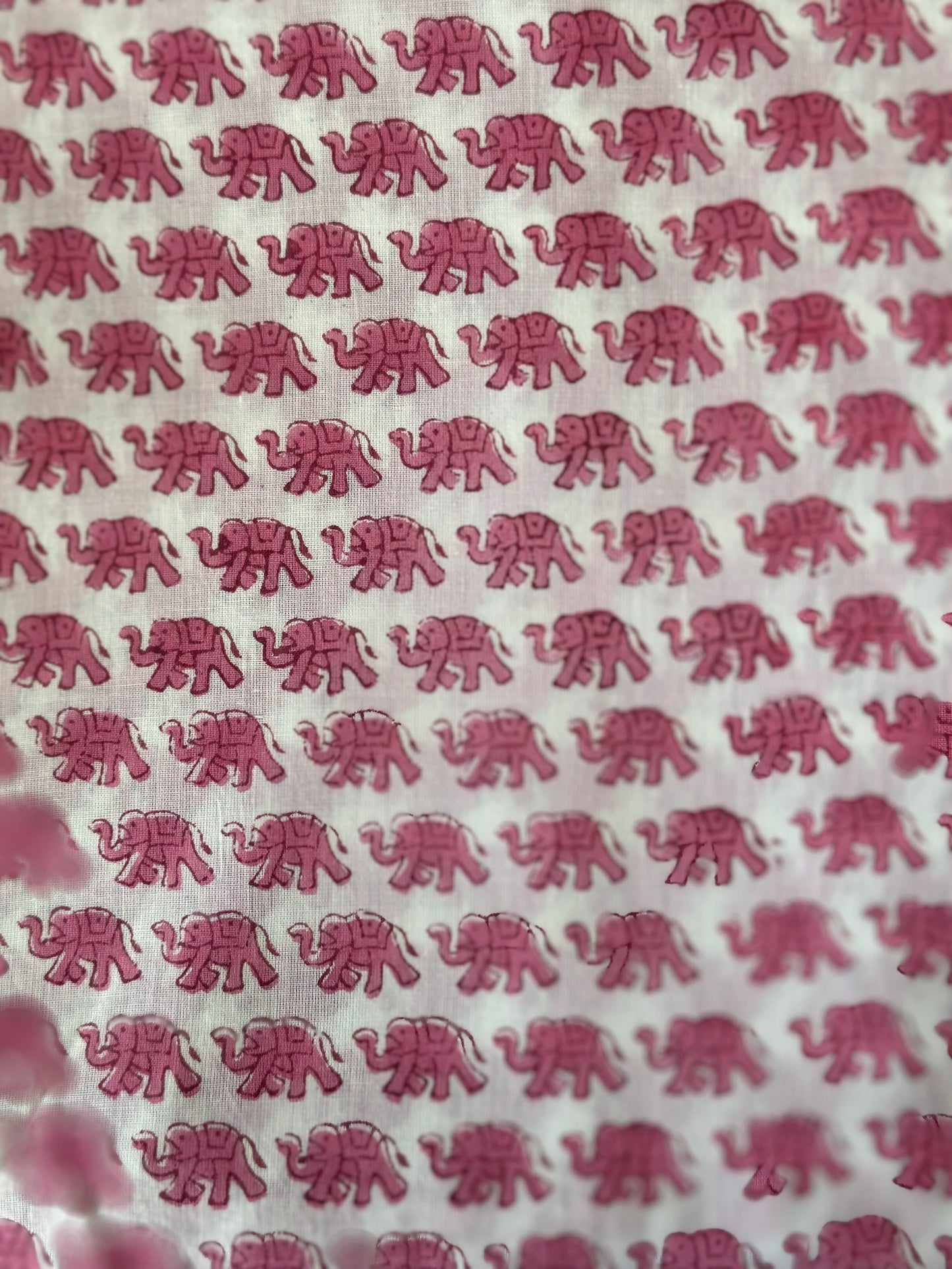 Pink Elephant Hand Block Printed Cotton Sewing Craft Fabric