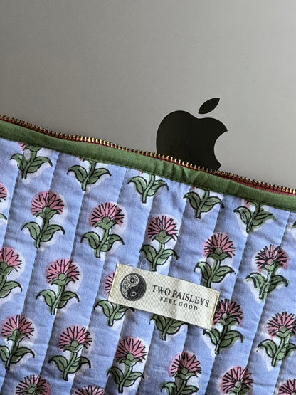 Hand Block Printed Quilted Cotton MacBook Laptop Sleeve – Ditsy Daisy