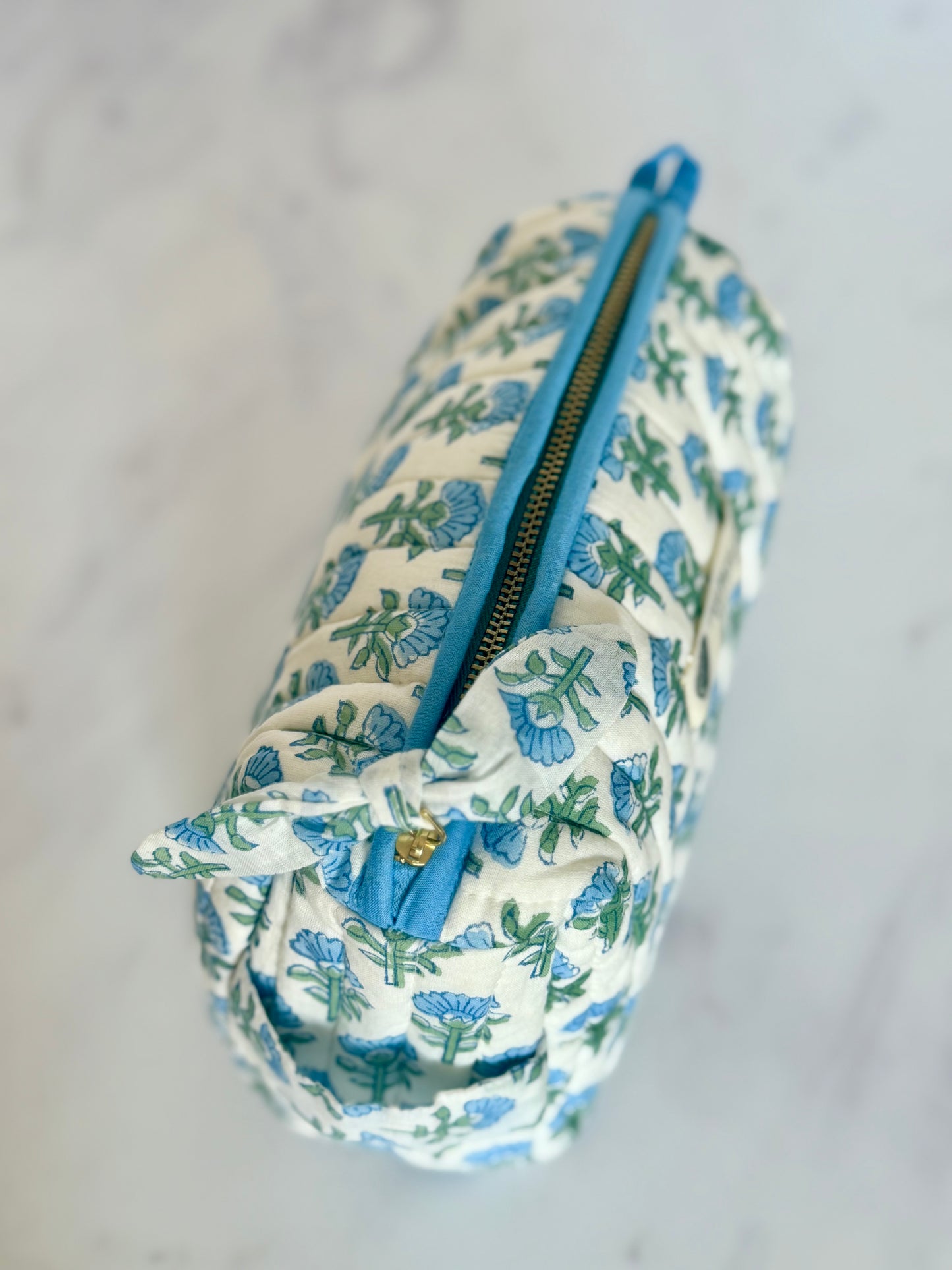 Blue Blossom Cotton Gift Set – Robe, Makeup Bag, Slippers & Sunglasses Case