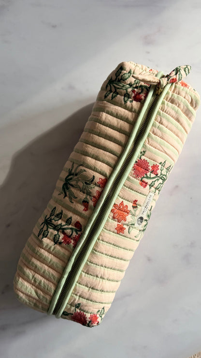 Green Stripes Quilted Hair Tools Bag