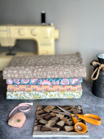 Aqua Bloom Cotton Blockprint Sewing Craft Fabric