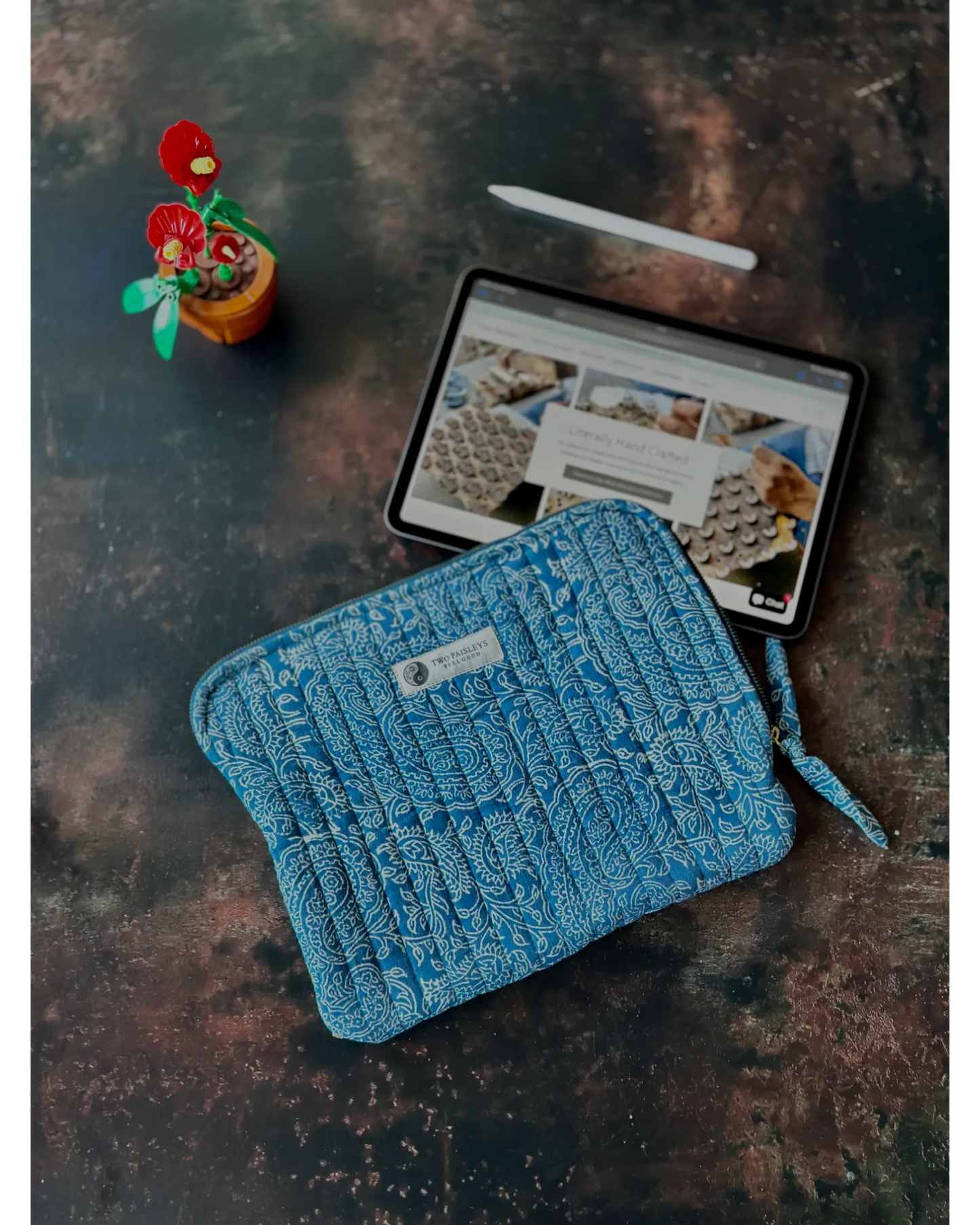 Indigo Paisley Quilted iPad Tablet Cover