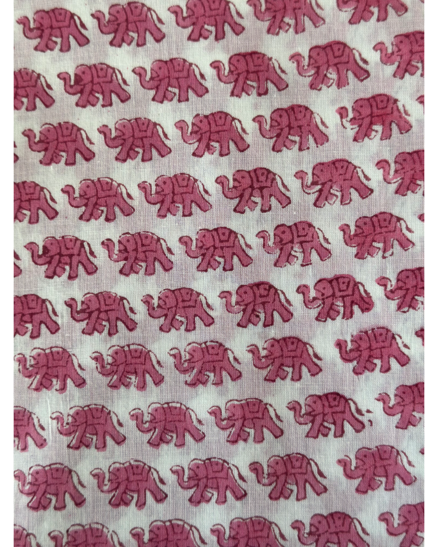 Pink Elephant Hand Block Printed Cotton Sewing Craft Fabric