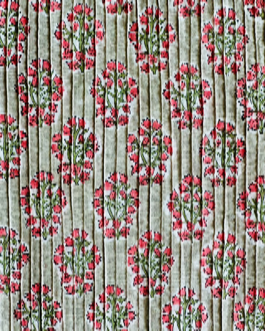 Floral Pintuck Cotton BlockPrint Dressmaking Fabric