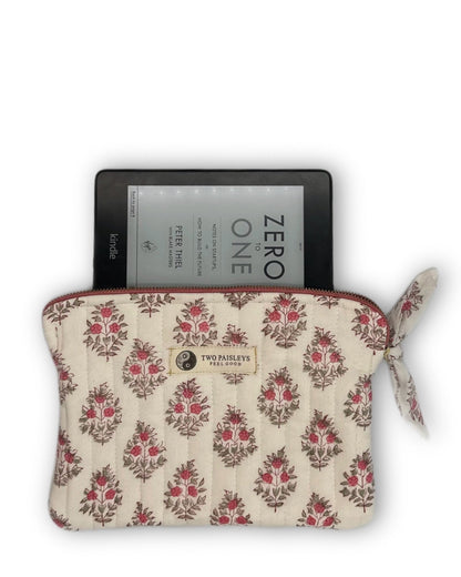 Quilted Pink Floral Travel Kindle Pouch Close Up