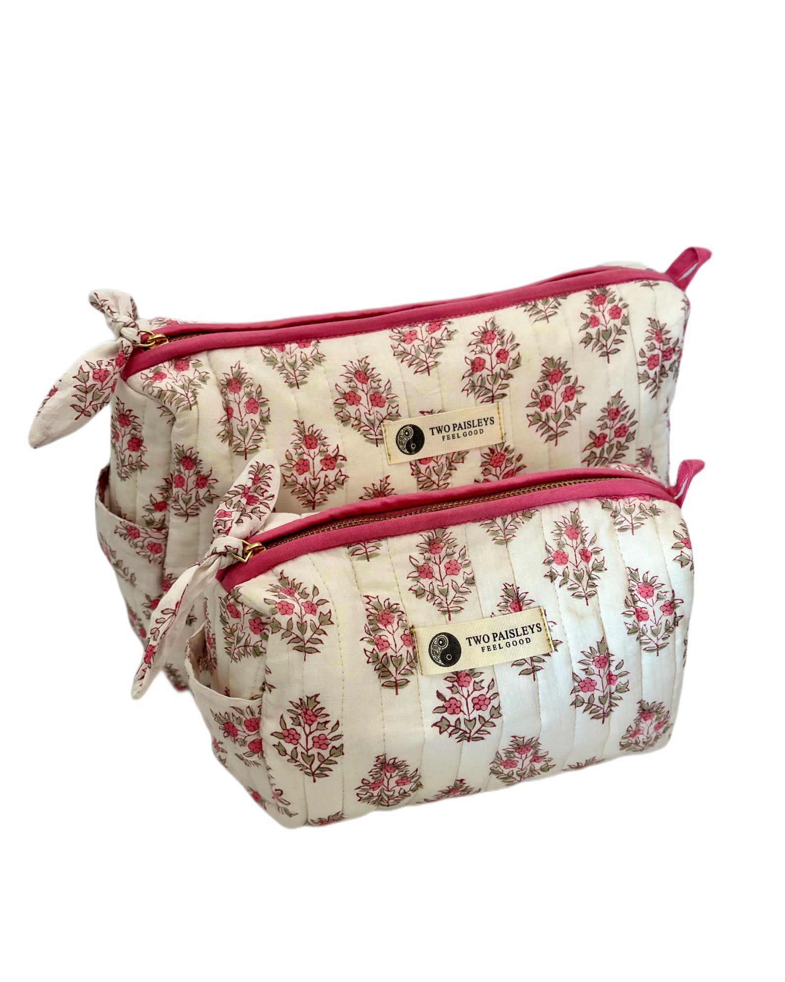 Set of two Vintage Floral Quilted Wash Bags in different sizes