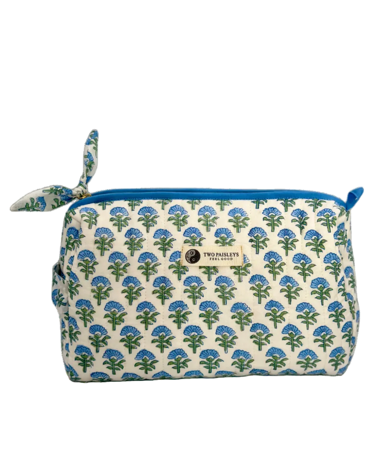 Front View of the Blue Blossom Quilted Toiletry Bag