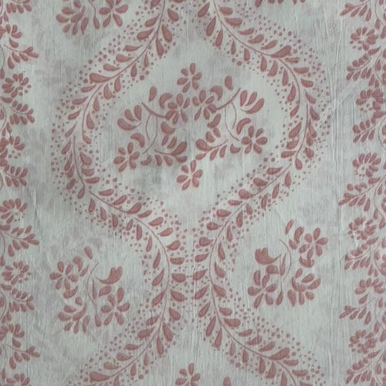 A swatch of our Indian cotton fabric with the sophisticated Fleur Damask Stripe print, ideal for creating elegant curtains and home decor.