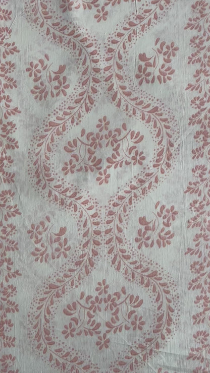 A swatch of our Indian cotton fabric with the sophisticated Fleur Damask Stripe print, ideal for creating elegant curtains and home decor.