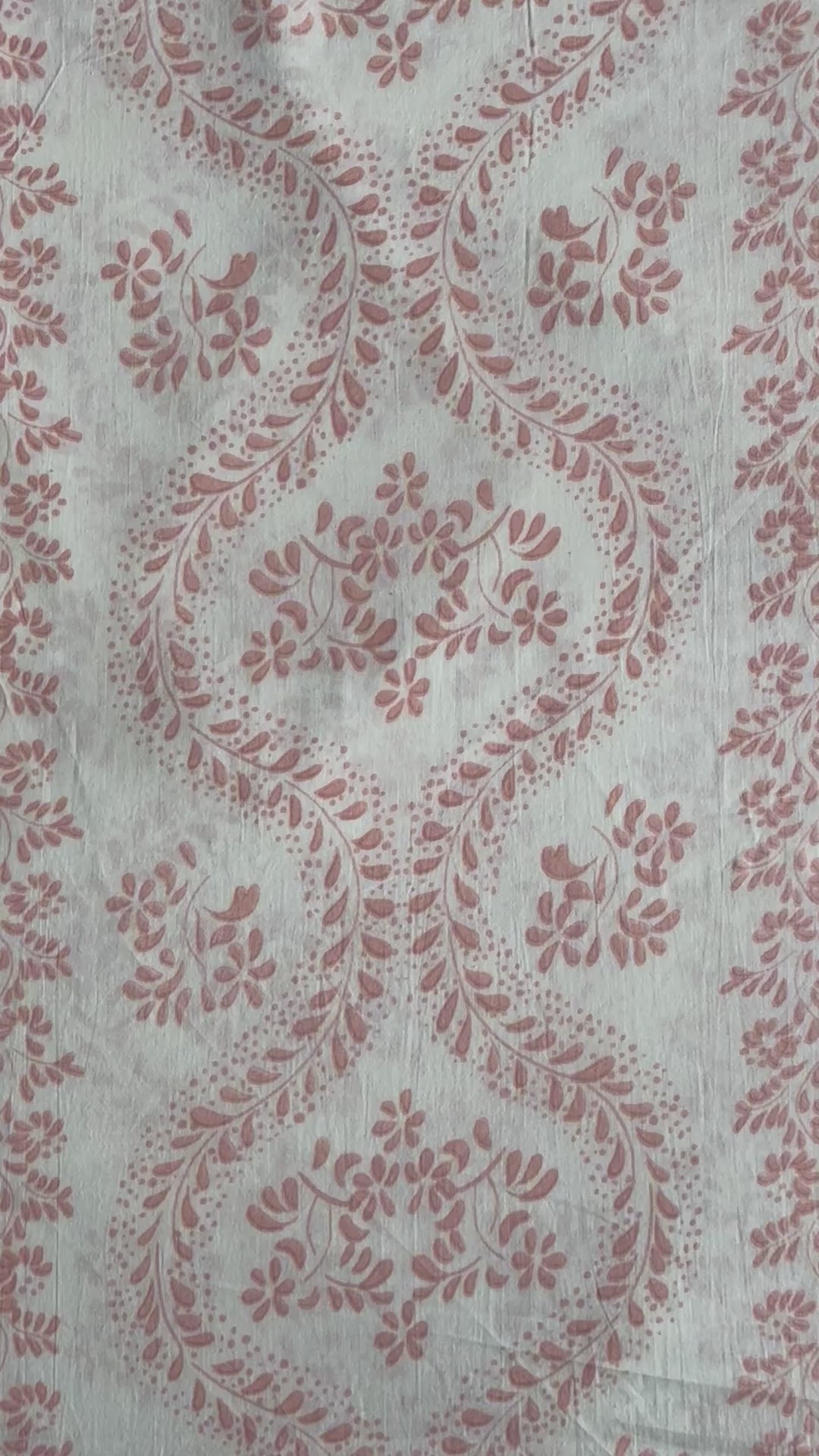 A swatch of our Indian cotton fabric with the sophisticated Fleur Damask Stripe print, ideal for creating elegant curtains and home decor.