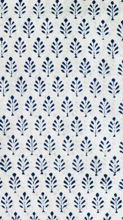 Blue Ivy Floral Cotton Block Print Sewing Craft Fabric