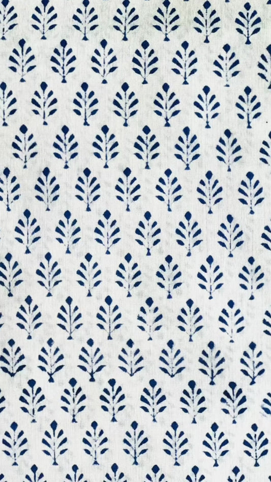 Blue Ivy Floral Cotton Block Print Sewing Craft Fabric
