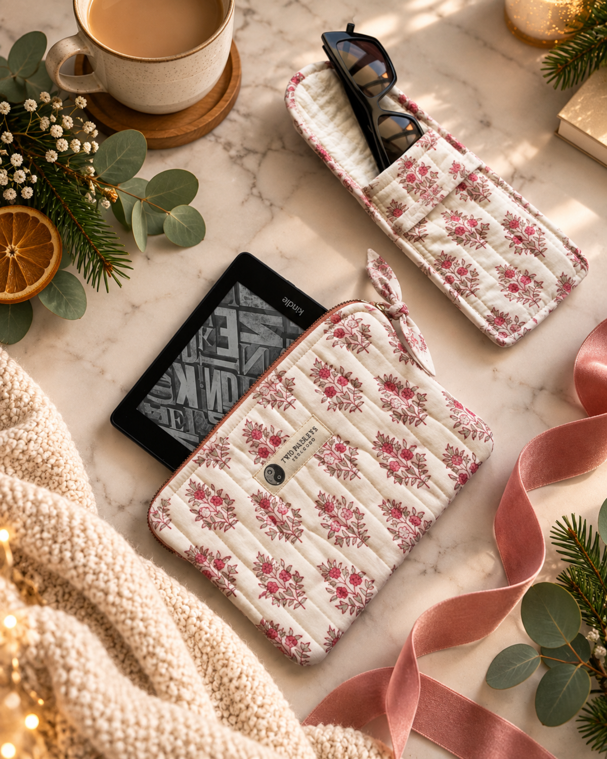 Luxury Curated Gift Bundle For Kindle Readers Featuring Quilted Sleeve And Glasses Case