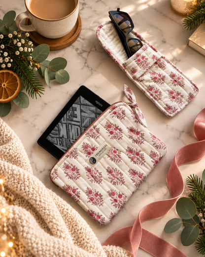 Luxury Curated Gift Bundle For Kindle Readers Featuring Quilted Sleeve And Glasses Case